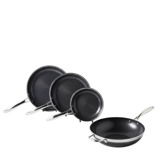HEXCLAD 5 Piece Nonstick Stainless Steel Frying Pan Set 8 10 12 Wok $600 - Picture 1 of 11